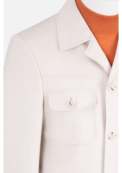 Erkek Safari Ceket Astarsız Mono Yaka Baharlık Slim Fit Bej