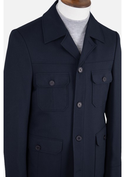 Erkek Safari Ceket Astarsız Mono Yaka Baharlık Slim Fit Lacivert fırsatları