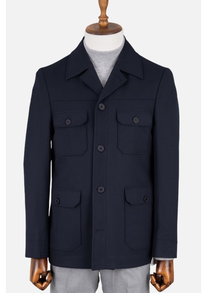 Erkek Safari Ceket Astarsız Mono Yaka Baharlık Slim Fit Lacivert indirimleri