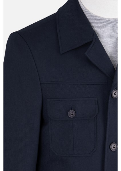 Erkek Safari Ceket Astarsız Mono Yaka Baharlık Slim Fit Lacivert