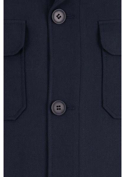 Erkek Safari Ceket Astarsız Mono Yaka Baharlık Slim Fit Lacivert