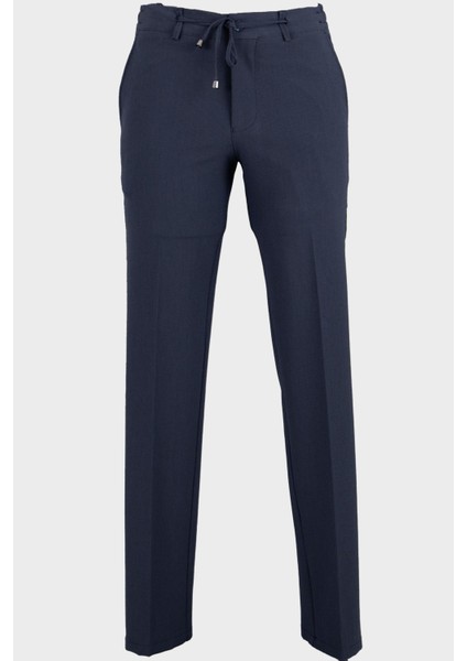 Erkek Joggeır Pantolon Gofre Kumaş Bağcıklı Günlük Slim Fit Dokulu Lacivert