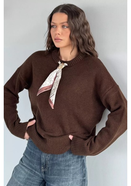 Kadın Bisiklet Yaka Fular Aksesuarlı Triko Kazak P-00019403 fiyatları