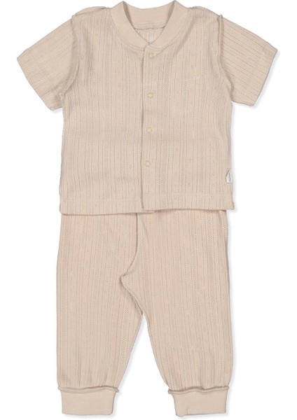 Dış Dikiş Ajurlu Patiksiz Mini Pijama (Basıc/25) Bej