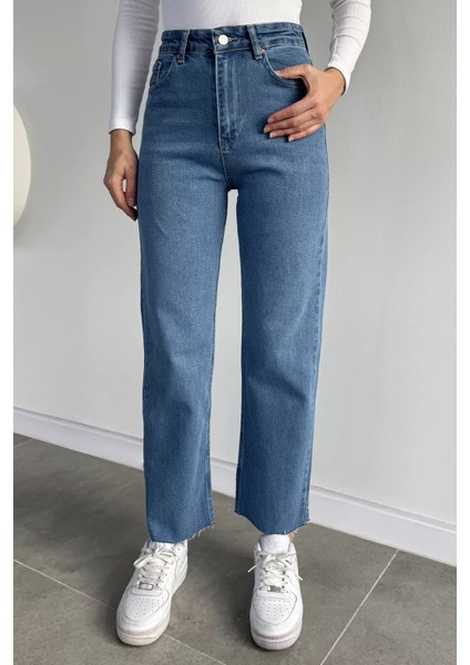 Kadın Yüksek Bel Kesik Paça Jean Kot Pantolon P-00019651 fiyatları