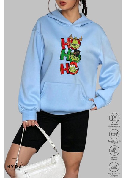 Oversize Penye Pamuk Unisex Hoodie Uzun Kollu Grinch Yılbaşı Baskılı Kapüşonlu Şardonlu Sweatshirt Nyda Collections fiyatları
