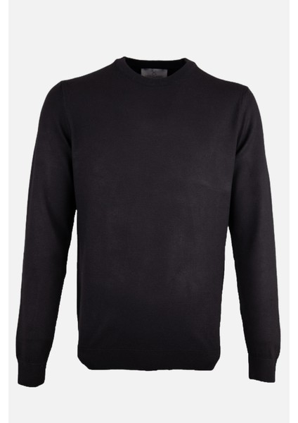 Erkek Bisiklet Yaka Triko Ikazak Pamuk Kaşmir Slim Fit Siyah