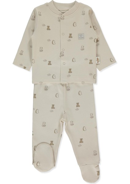Organik Interlok Patikli Pijama Takımı 2li (Organıc Fun Moment) Bej
