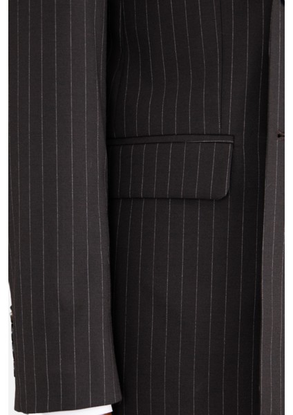 Erkek Kruvaze Takım Elbise Çizgili Kırlangıç Yaka Çift Yırtmaç Modern Fit Acı Kahve