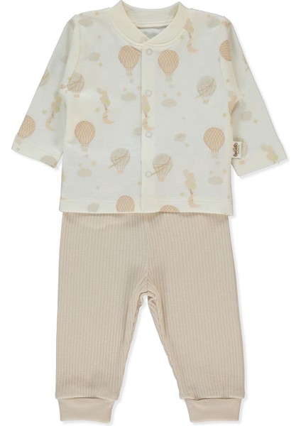 Organik Raporlu Kaşkorse Patiksiz Pijama Takımı 2li (Organıc Born Wıth Love) Bej