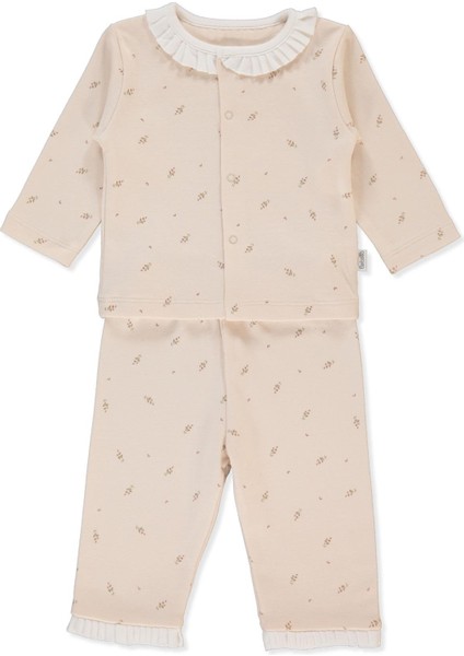 Interlok Patiksiz Pijama Takımı 2li (Tıny Florıst) Bej
