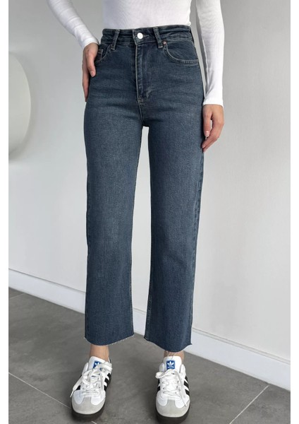 Kadın Yüksek Bel Kesik Paça Jean Kot Pantolon P-00019651 fiyatları