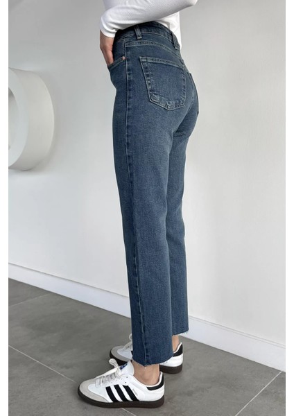 Kadın Yüksek Bel Kesik Paça Jean Kot Pantolon P-00019651 fırsatları