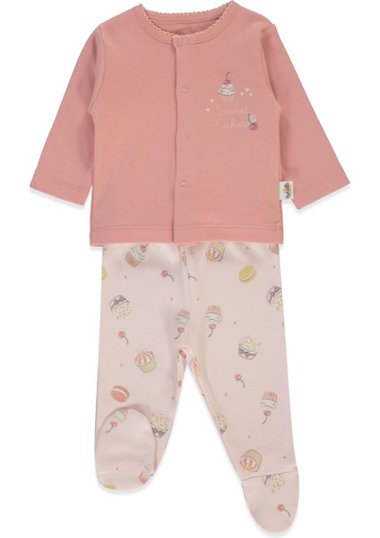 Organik Interlok Patikli Pijama Takımı 2li (Organıc Cupcakes) Gül Kurusu