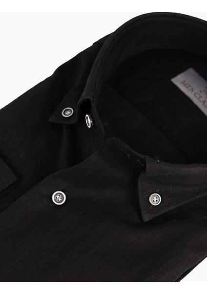 Erkek Düğmeli Yaka Gömlek Keten Uzun Kollu Rahat Kalıp Siyah fiyatları