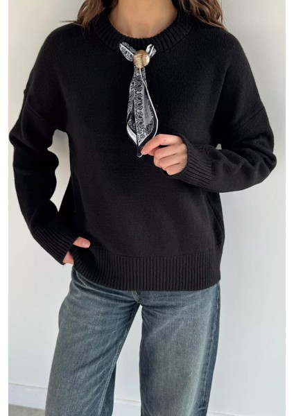 Kadın Bisiklet Yaka Fular Aksesuarlı Triko Kazak P-00019403 fiyatları