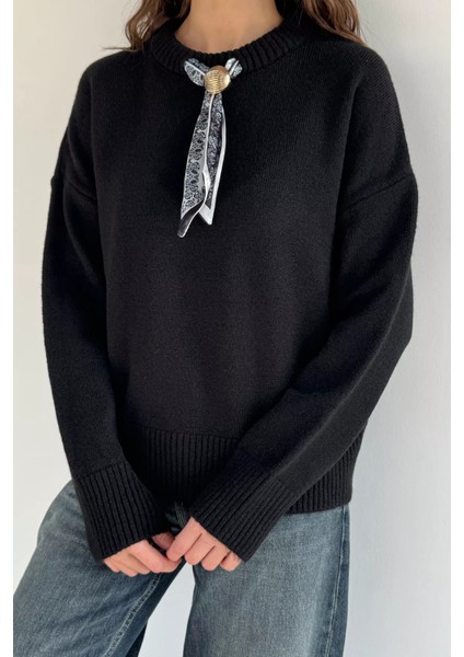 Kadın Bisiklet Yaka Fular Aksesuarlı Triko Kazak P-00019403 modelleri