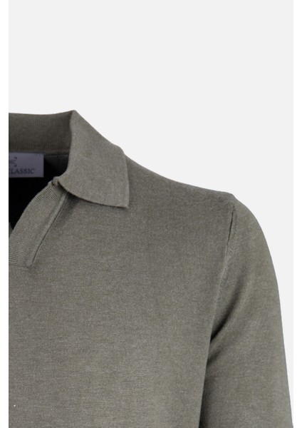 Erkek Polo Yaka Triko Kazak Slim Fit Pamuk Kaşmir Haki fiyatları