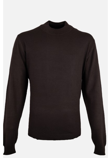 Erkek Yarım Balıkçı Yaka Triko Kazak Slim Fit Yün Kahverengi
