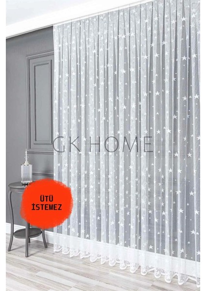 Lüks Tül Perde Yıldız Desenli Çocuk Odası Tülü Sık Pile Beyaz Renk fiyatları