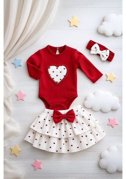 Kız Bebek Minik Kalp Detaylı Etekli Body BANDANA3LÜ Kız Bebek Set fiyatları