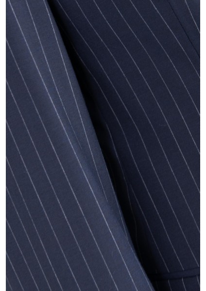 Erkek Kruvaze Takım Elbise Çizgili Kırlangıç Yaka Çift Yırtmaç Modern Fit Lacivert fiyatları