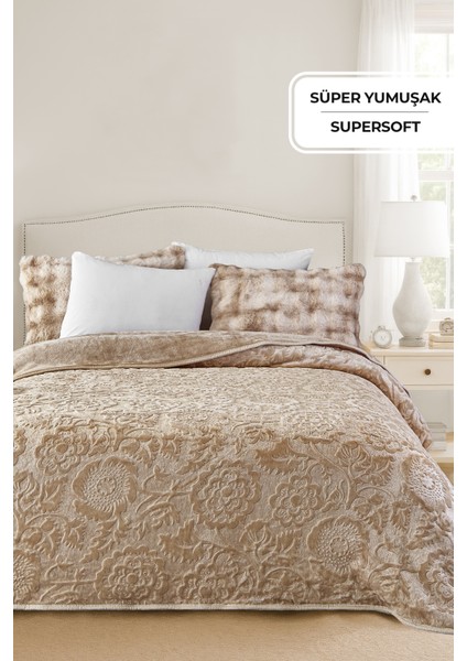 Maya 3 kg Embos Baskılı Battaniye Çift Kişilik Kalın Yumuşak 220X240 cm Bej