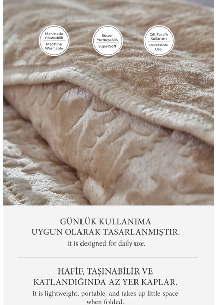 Maya 3 kg Embos Baskılı Battaniye Çift Kişilik Kalın Yumuşak 220X240 cm Bej modelleri