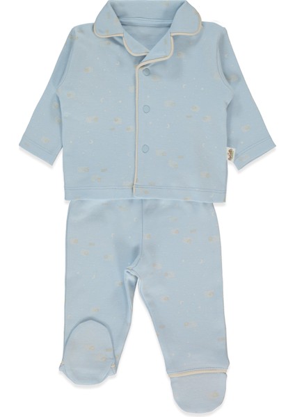 Organik Interlok Patikli Pijama Takımı 2li (Organıc Sleepy Sheepy) Mavi