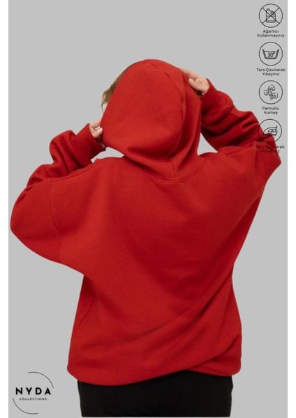 Oversize Penye Pamuk Unisex Hoodie Uzun Kollu Grinch Yılbaşı Baskılı Kapüşonlu Şardonlu Sweatshirt Nyda Collections