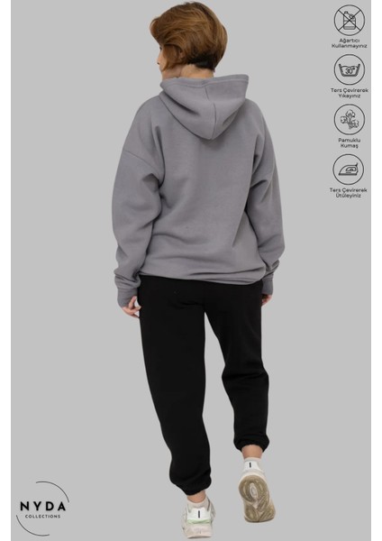 Oversize Penye Pamuk Unisex Hoodie Uzun Kollu Grinch Yılbaşı Baskılı Kapüşonlu Şardonlu Sweatshirt Nyda Collections indirimleri