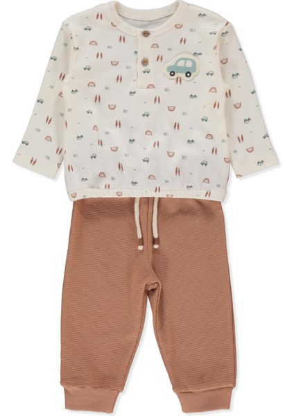 Interlok Patiksiz Pijama Takımı 2li (Wooden Car) Kahverengi