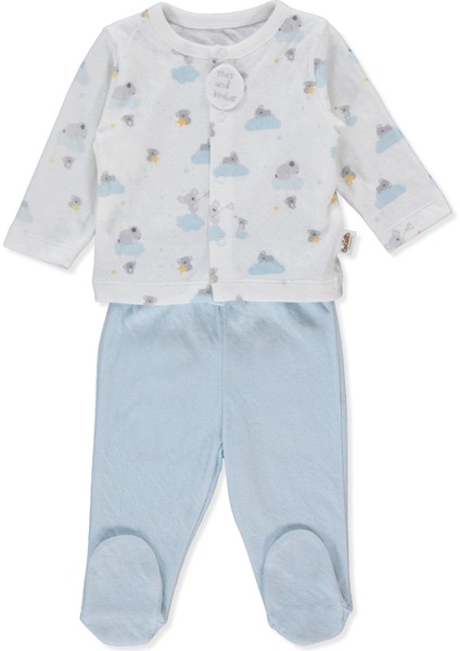Organik Süprem Double Patikli Pijama Takımı (Organıc Stars And Koalas) Mavi