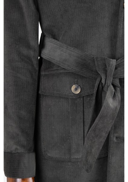 Erkek Trençkot Kadife Kumaş Kuşaklı Safari Cepli Modern Fit Mono Yaka Haki indirimleri