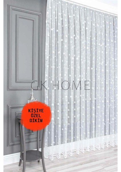 Lüks Tül Perde Yıldız Desenli Çocuk Odası Tülü Sık Pile Beyaz Renk indirimleri