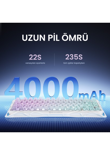 Mercury K1 Lite Rgb Kablosuz Mekanik Gaming Klavye, Ingilizce Q, Crystal Aurora modelleri