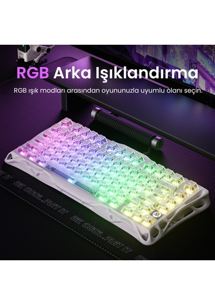 Mercury K1 Lite Rgb Kablosuz Mekanik Gaming Klavye, Ingilizce Q, Crystal Aurora fırsatları