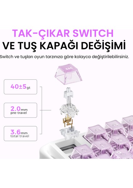 Mercury K1 Lite Rgb Kablosuz Mekanik Gaming Klavye, Ingilizce Q, Crystal Aurora indirimleri