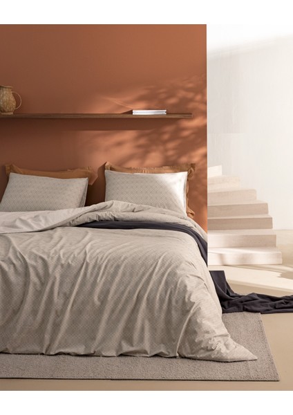 Onille Tek Kişilik Pamuklu Baskılı Nevresim Takımı - Bej