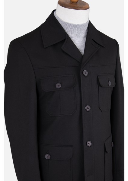 Erkek Safari Ceket Astarsız Mono Yaka Baharlık Slim Fit Siyah fırsatları