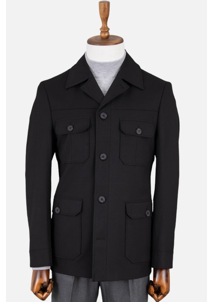 Erkek Safari Ceket Astarsız Mono Yaka Baharlık Slim Fit Siyah indirimleri