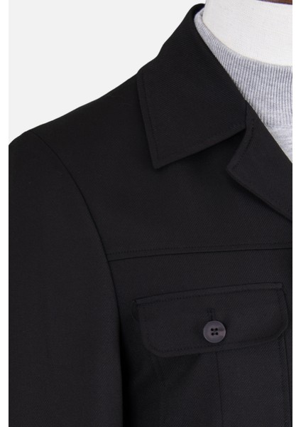 Erkek Safari Ceket Astarsız Mono Yaka Baharlık Slim Fit Siyah
