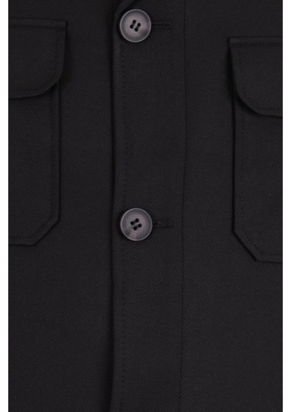 Erkek Safari Ceket Astarsız Mono Yaka Baharlık Slim Fit Siyah