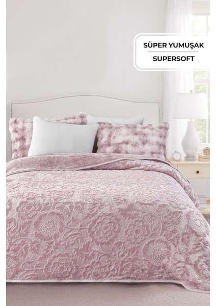 Maya 3 kg Embos Baskılı Battaniye Çift Kişilik Kalın Yumuşak 220X240 cm Pudra