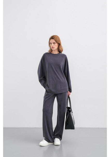 Füme Kadın Tencel Karışımlı Yumuşak Dokulu Bisiklet Yaka Basic Bol Paça Alt-Üst Takım fiyatları