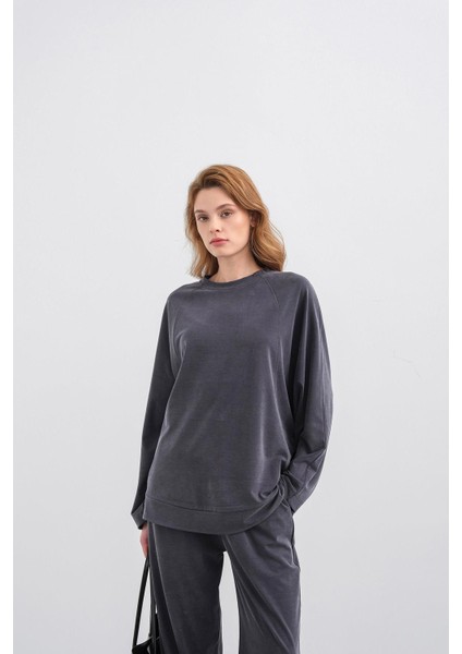 Füme Kadın Tencel Karışımlı Yumuşak Dokulu Bisiklet Yaka Basic Bol Paça Alt-Üst Takım modelleri