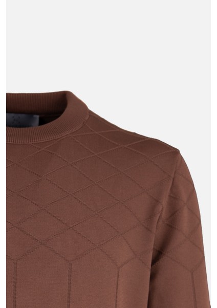 Erkek Bisiklet Yaka Triko Kazak Desenli Slim Fit Rayon Kumaş Kahverengi fiyatları