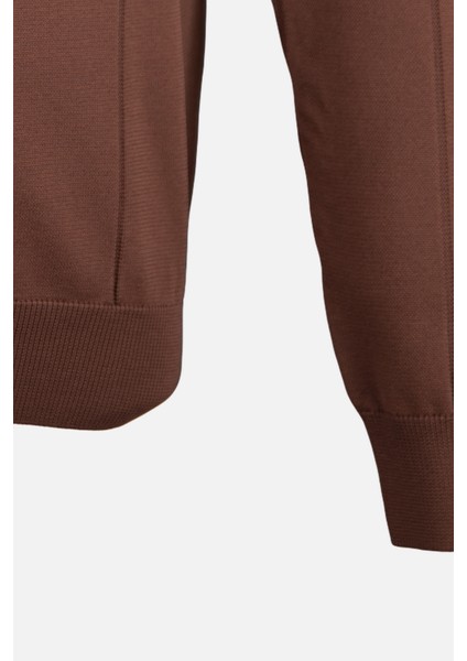 Erkek Bisiklet Yaka Triko Kazak Desenli Slim Fit Rayon Kumaş Kahverengi modelleri