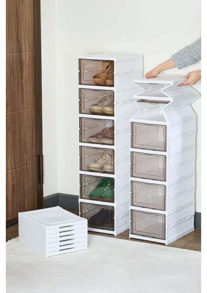 ( 6 Katlı ) Katlanabilir Ayakkabılık,taşınabilir Çok Amaçlı, Geniş, Katlanabilir Raf Beyaz Renk