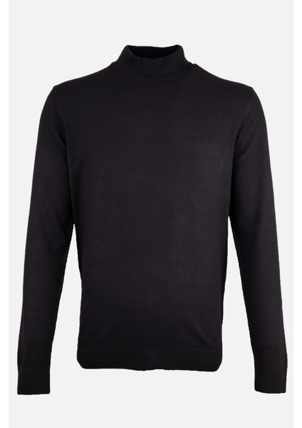 Erkek Yarım Balıkçı Yaka Triko Kazak Pamuk Kaşmir Slim Fit Siyah